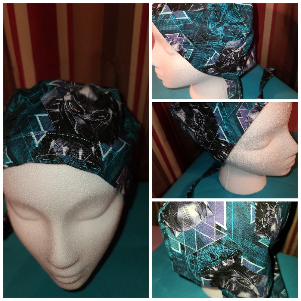 Men's scrub cap.   Black Panther
